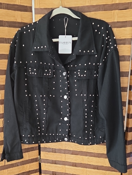 Jackets & Blazers - Black Studded Denim Jacket